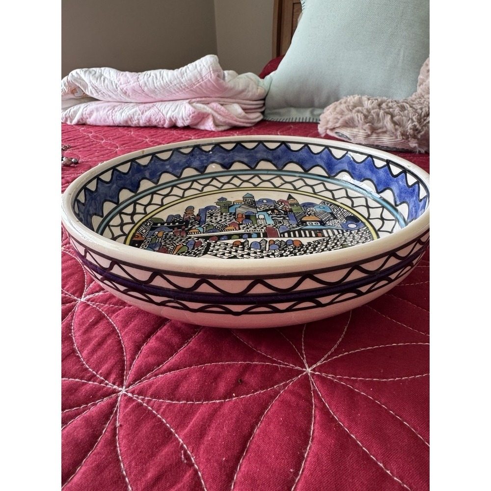 Holy City Jerusalem Ceramic Hand Painted Bowl Use For Display Salad Pasta - Picture 3 of 4